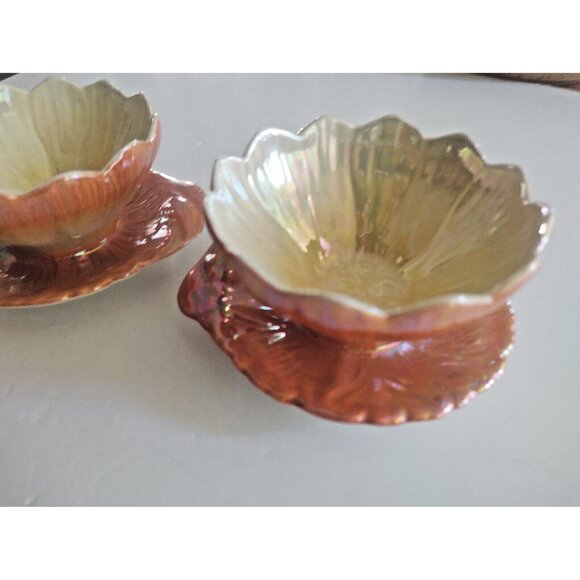 VINTAGE Royal Winton Grimwades Lustre Glaze Lotus Orange Desert Bowls Set of 2 - Picture 4 of 7